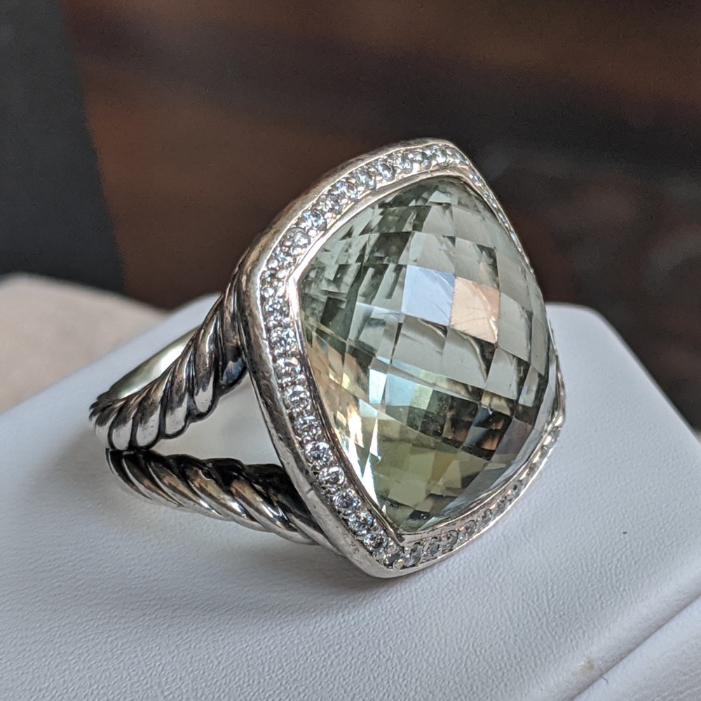 David Yurman 17mm Prasiolite Diamond Ring